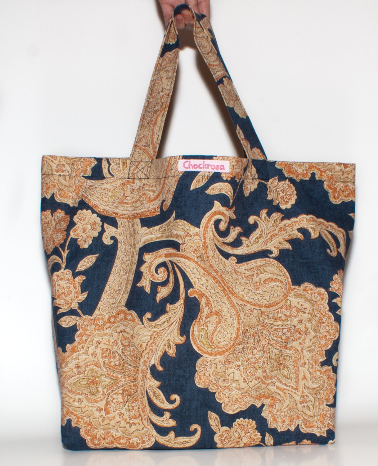 Eco friendly fabric shopping bag Blue Beige Grocery by Chockrosa