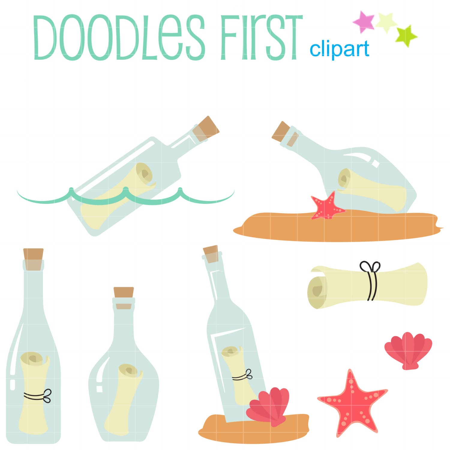 Message In A Bottle Clip Art for Scrapbooking Card Making