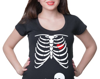 Pregnancy T-shirt Skeleton Baby X-ray Maternity T-Shirt Funny Pregnancy Halloween Costume Maternity Top