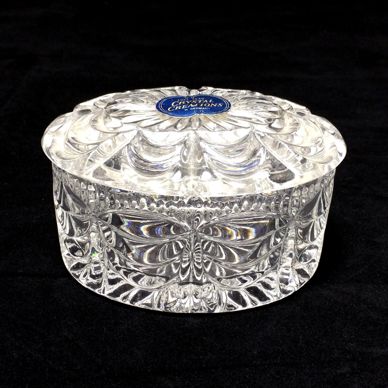 Vintage Lead Crystal Trinket Box with Drape Design Made in