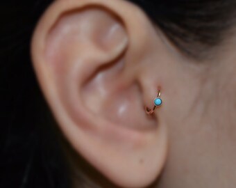 Turquoise Tragus Earring - Gold Nose Ring - Rook Earring - Cartilage Hoop - Forward Helix Earring - Septum Ring - Tragus Piercing 18 gauge