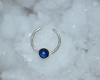 3mm Sapphire Septum Cuff - Silver Fake Septum Ring - Faux Piercing 20g - Fake Nose Ring - Nose Cuff 20 gauge - Fake Tragus Piercing
