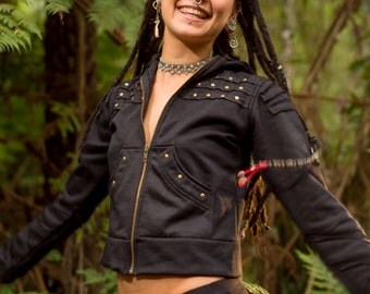 Pantha Sweater (Black) - Gypsy Hoodie Festival Steampunk Sweater Black Punk Jacket Big Hood Stylish Zip Sweater Winter Sweater Winter Top