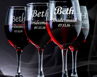 7 Bridesmaid Wine Glasses - Personalized Bride Wine Glass - Custom Engraved Wine Glasses - Bridesmaid Wine Gift - Bridal Party Wine - Wine