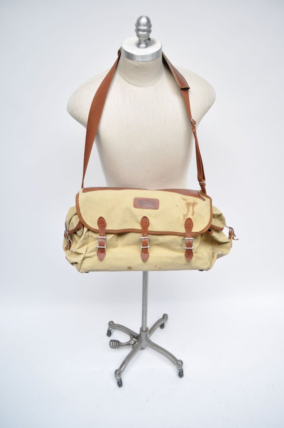 vintage leather canvas messenger bag EDDIE BAUER bag tote