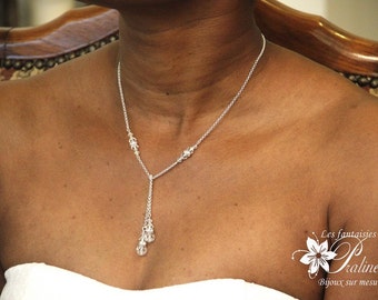 Collier de mariage écharpe à nouer perles en cristal et strass, collier de mariée - Bridal lariat necklace with Swarovski pearls and crystal