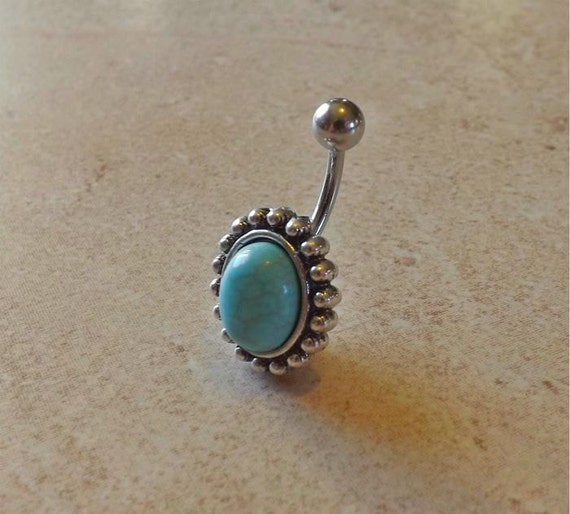Turquoise Stone Belly Ring Fits In Navel Body Jewelry