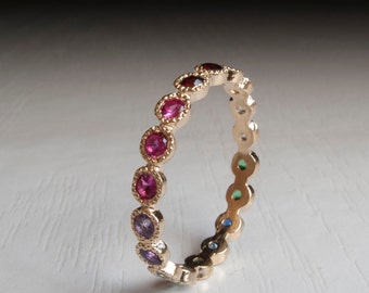 Gold Eternity ring - Sapphire - Ruby - Citrine - Emerald - Garnet - Blue Topaz - Thin band - yellow- Amethyst