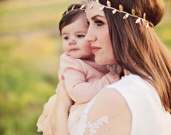 Mommy & Me Headband Set - Gold Leaf Headband - Matching Headbands - Boho Headbands - Mother Daughter Gold Leaf Headbands - Gold Boho Halos