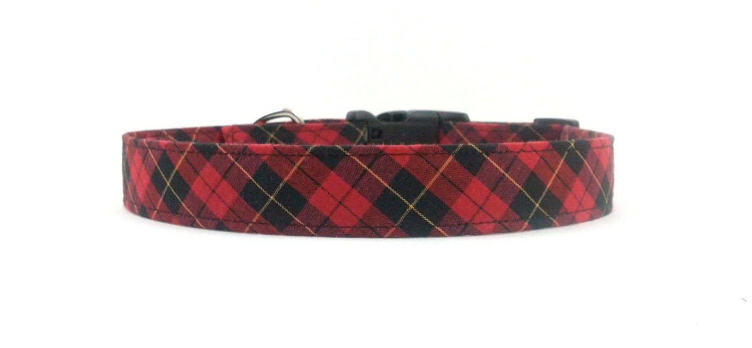 Red and Black Plaid Checker Dog Collar by RipleyWear on Etsy