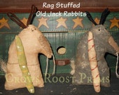 Primitive Rag stuffed Old Jack Bunny Rabbit doll Aged or Black