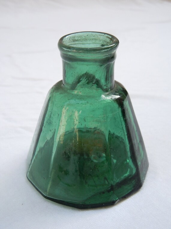 Antique Green Glass Ink Bottle c. 1875 by GypsyBellsAntiques