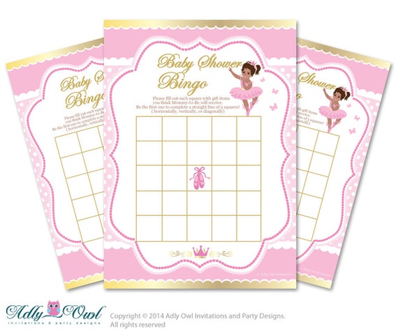 gold pink bingo shower and baby African Printable Shower for Game Baby Gold Bingo Ballerina Card