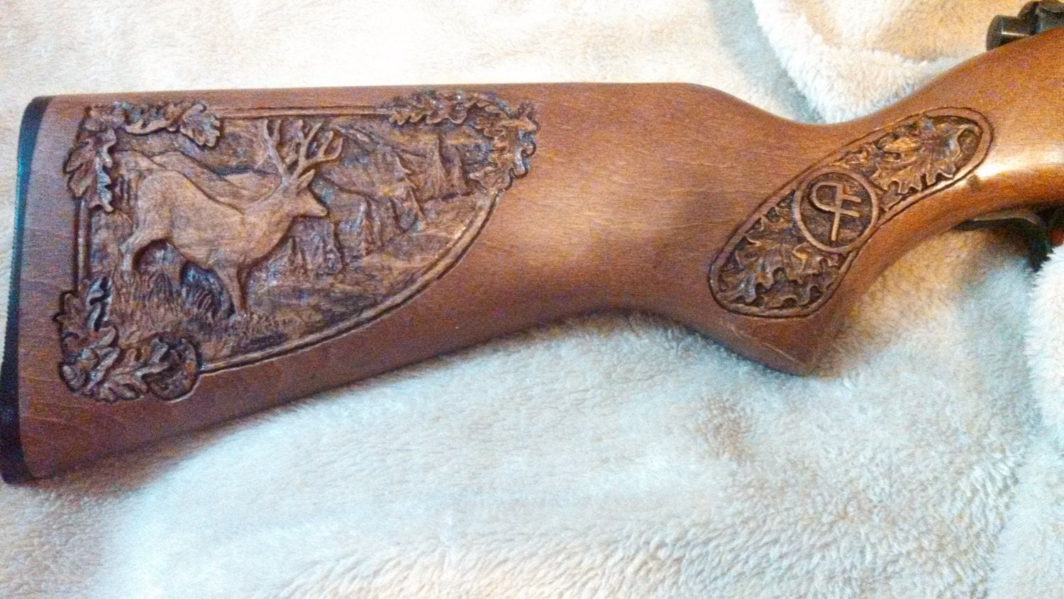 Personalized Rifle Stock Shallow relief carving.