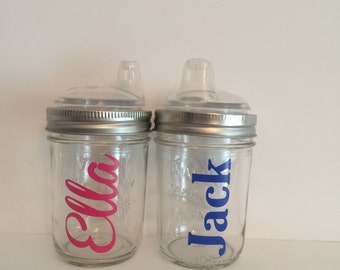 1 Personalized Glass Mason Jar Sippy Cup, Canning Jar Sippy cup, custom baby cup, Personalized Baby Cup, Toddler Cup, party favor, baby gift