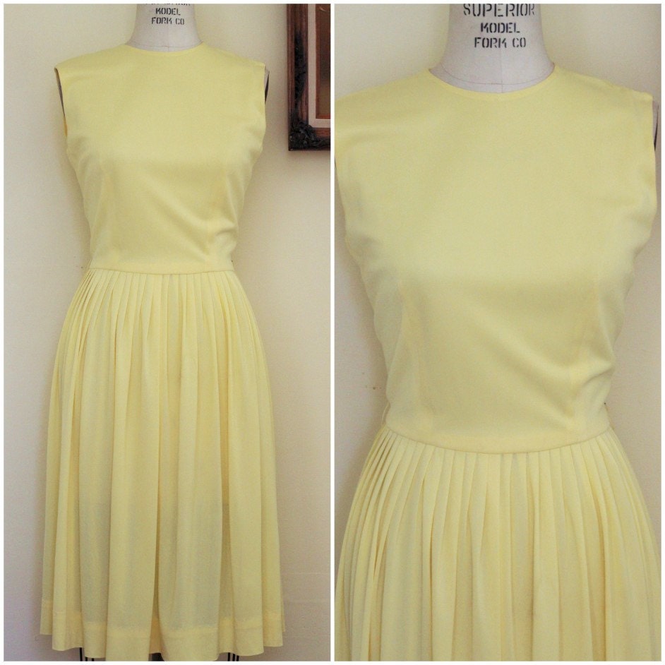 CLEARANCE: Vintage 1950s Yellow Dress / 50s Lemon Yellow Nylon