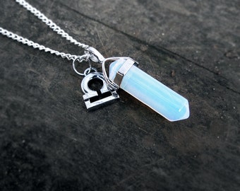 Opal Quartz Necklace // Zodiac Necklace // Grunge Jewelry // Pastel Goth Rainbow Opal Necklace // Opalite Pendant // Quartz Point Necklace