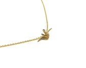Gold Origami Crane Necklace, Gold plated Japanese Origami Bird Necklace, Animal Jewelry, Everyday Minimalist Jewelry