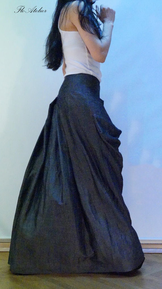 Long Loose Linen Skirt/Summer Maxi Skirt/Gray by FloAtelier