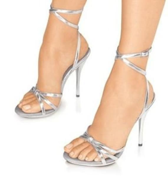 VIP 5 inch Handmade Silver Lace Up Ankle Strap High by IdealHeels