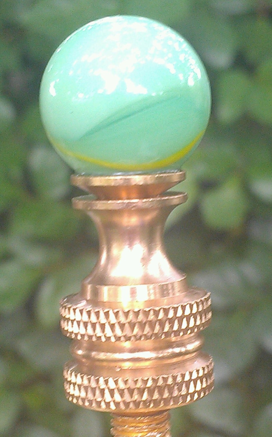 Lamp Finial Seafoam Green Coral Yellow Swirls by VeroLampshades