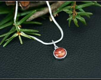 Simple pendant necklace, Wood pendant necklace Sterling silver pendant necklace, Delicate silver necklace wood pendant, Pink silver necklace