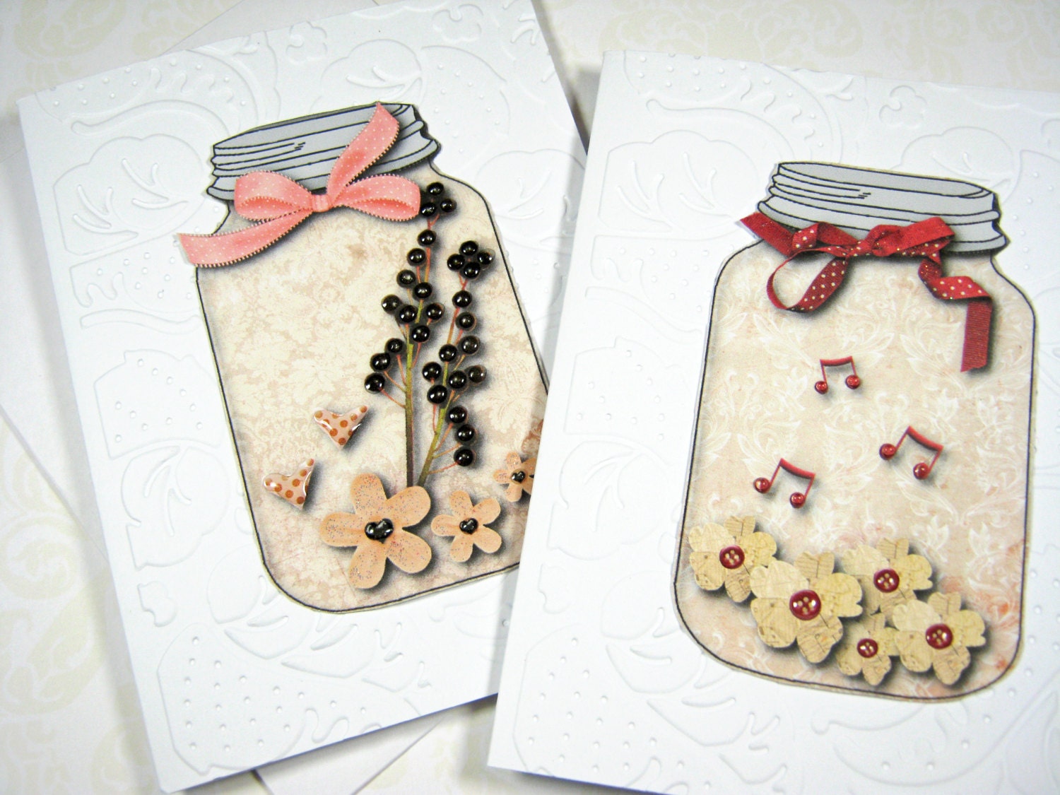 Mason Jar Note Cards Set of 6 stationery by littledebskis on Etsy