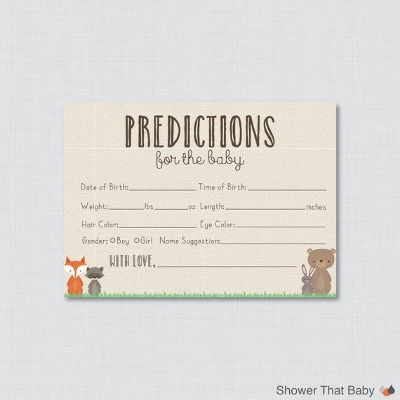 Woodland Baby Shower Prediction Cards Printable Instant