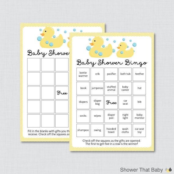 Rubber Ducky Baby Shower Bingo Cards in Yellow Printable Rubber Ducky Baby Shower Bingo Cards in Yellow Printable