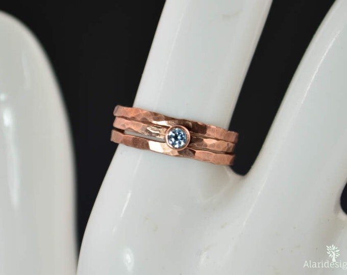 Copper Aquamarine Ring, Classic Size, Stackable Rings, Mother's Ring, March Birthstone, Copper Jewelry, Aquamarine Ring, Pure Copper Ring