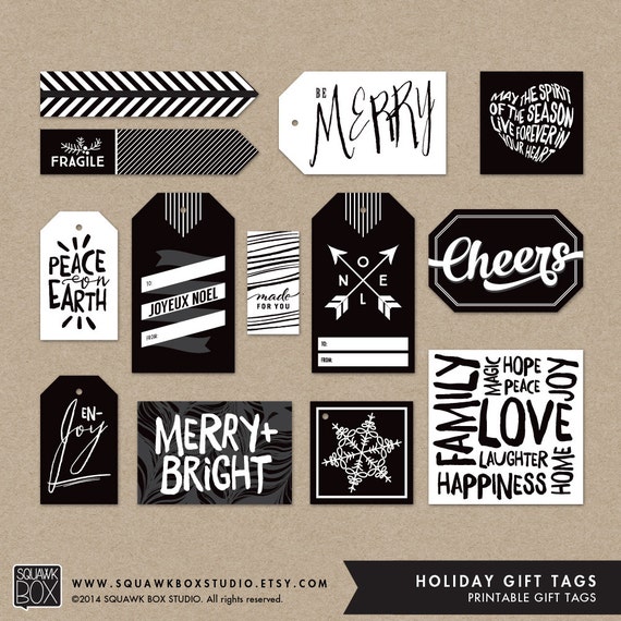 Items similar to Christmas Holiday Gift Tag Labels – Modern Black and ...