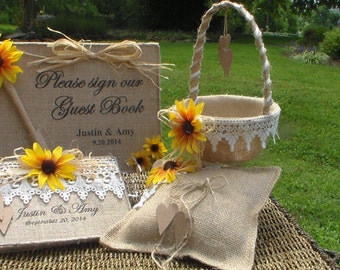 Lot De 3 Petits Oreillers En Toile De Jute Avec Fleurs - Déco Mariage Rustique - Porte-bague