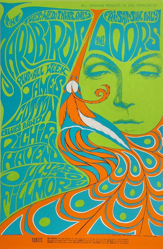 The Doors Yardbirds 1967 concert poster Fillmore SF 5th