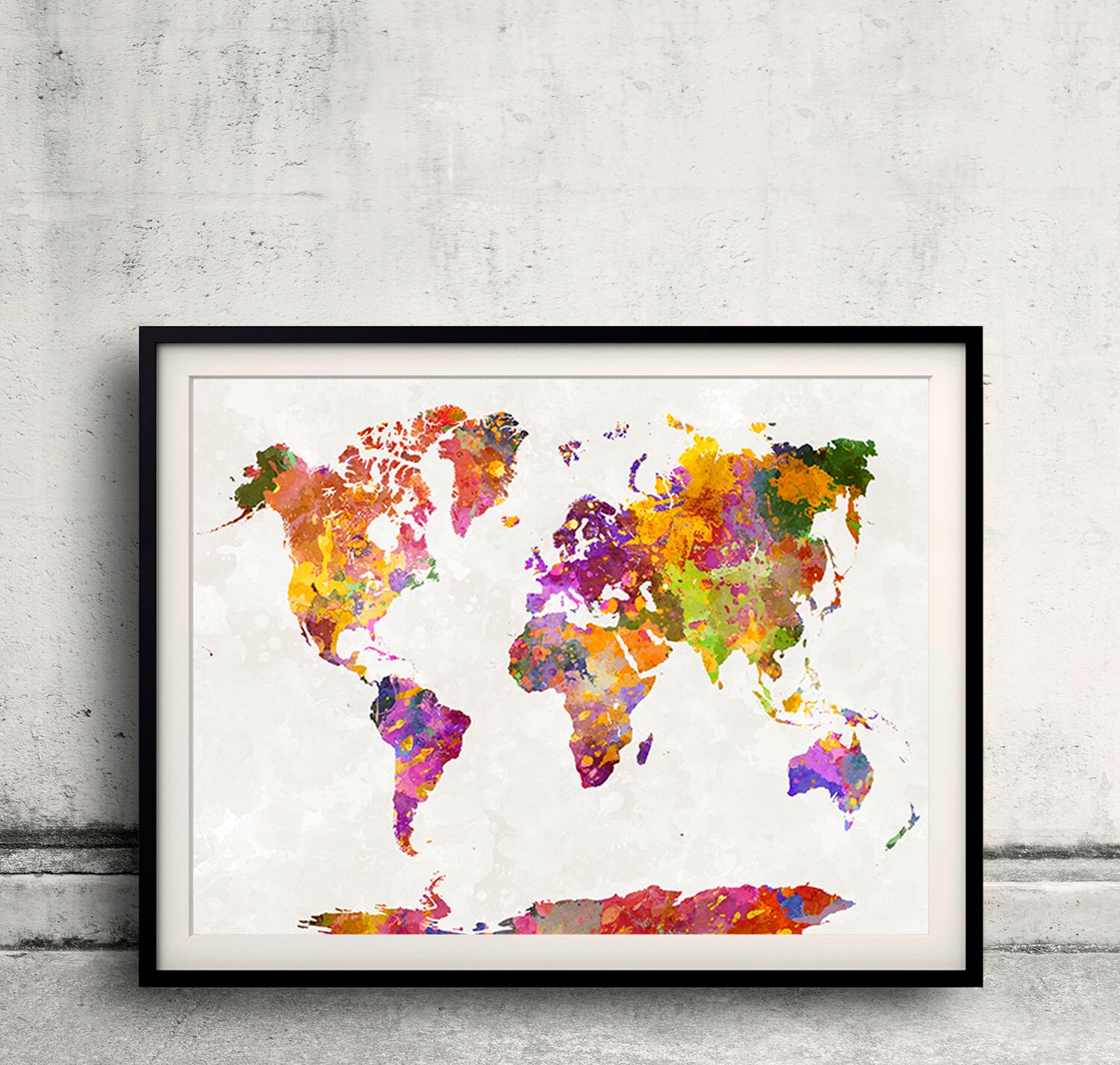 World map in watercolor painting abstract splatters SKU 0399