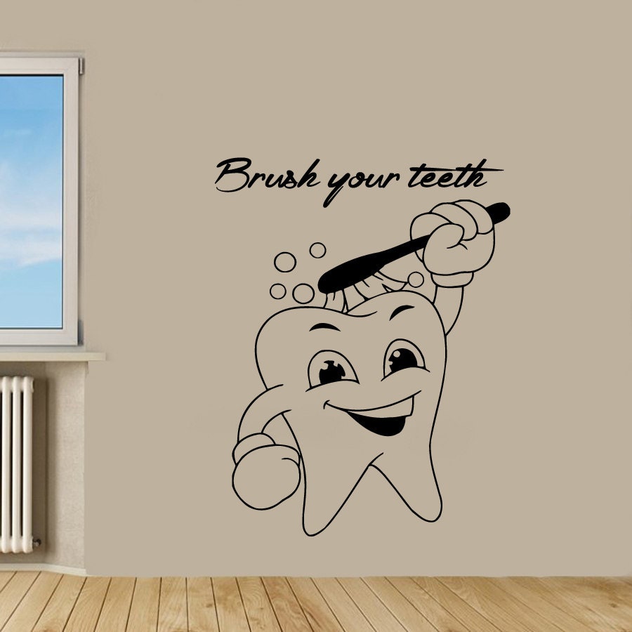 Cute Tooth Wall Decals Brush Your Teeth by WallDecalswithLove