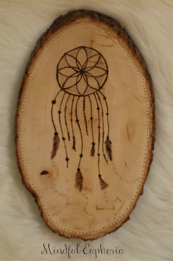 Hippie style Wood Burned Dream Catcher Wall by MindfulEuphoria