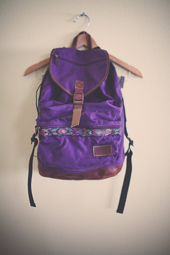Vintage 90's Backpack LL Bean Purple with Leather bottom