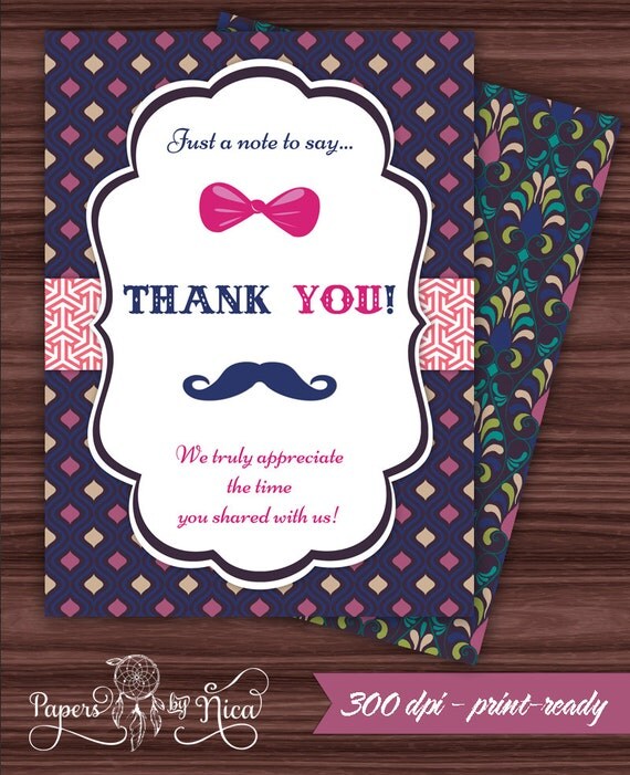 He or She Gender Reveal matching thank you card Gender Reveal