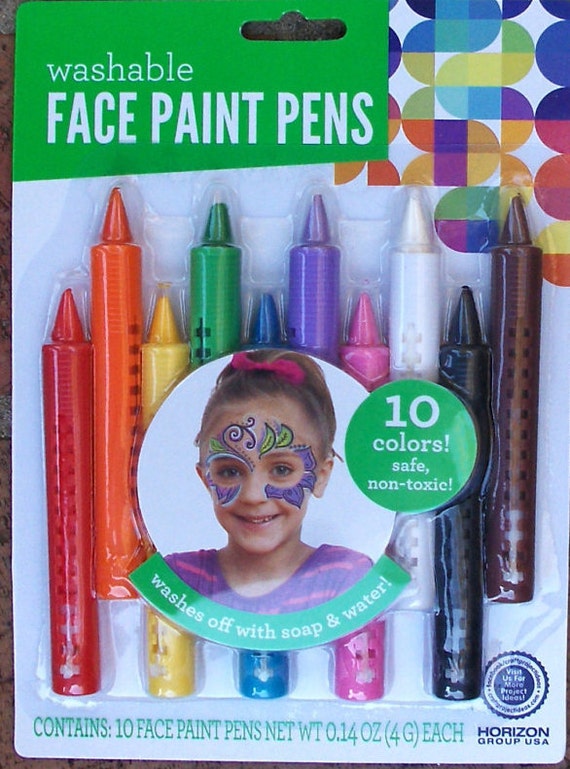 FACE PAINT PENS Washable 10 colors safe and non toxic 28632 C