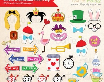 Alice in Wonderland Photo Booth Prop, Children Party Photo Booth Prop, Instant Download, Party Printable