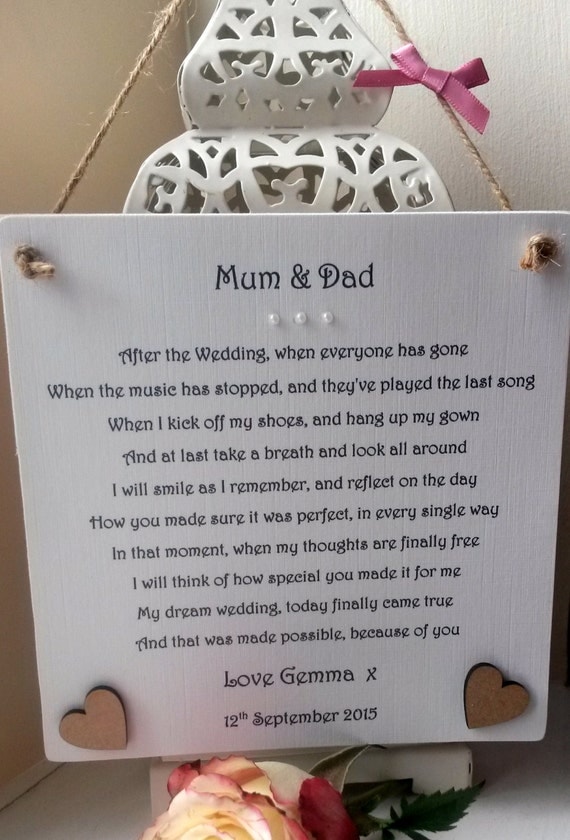 Thank You Mum and Dad Wedding gift from Bride personalised