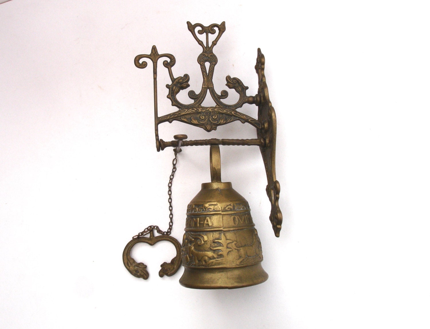 Large Vintage Brass Door Bell with Pull Chain Vintage Brass