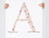 Flower Initial, Print, Custom Initial, Art Poster, Wall Art, Personalized initial, Wall art, wall decor, Flower monogram, ART FILES VICKY.