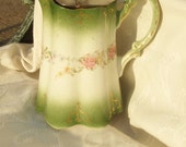 Antique Ridgway water jug, Royal semi-porcelain, floral, green, rare lidded water jug Antique Ridgway water jug, Royal semi-porcelain, floral, green, rare lidded water jug