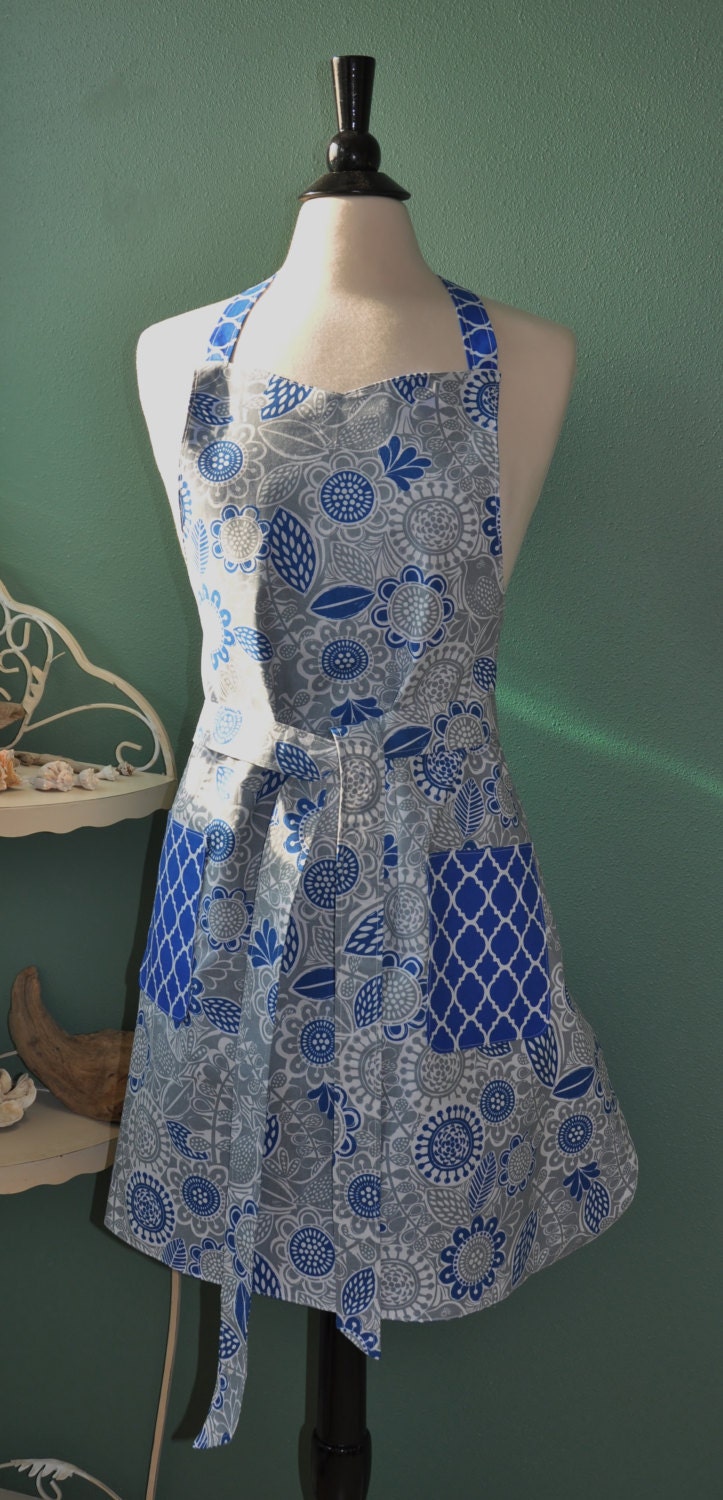 Apron with artsy flowers and birds Reversible Apron Handmade