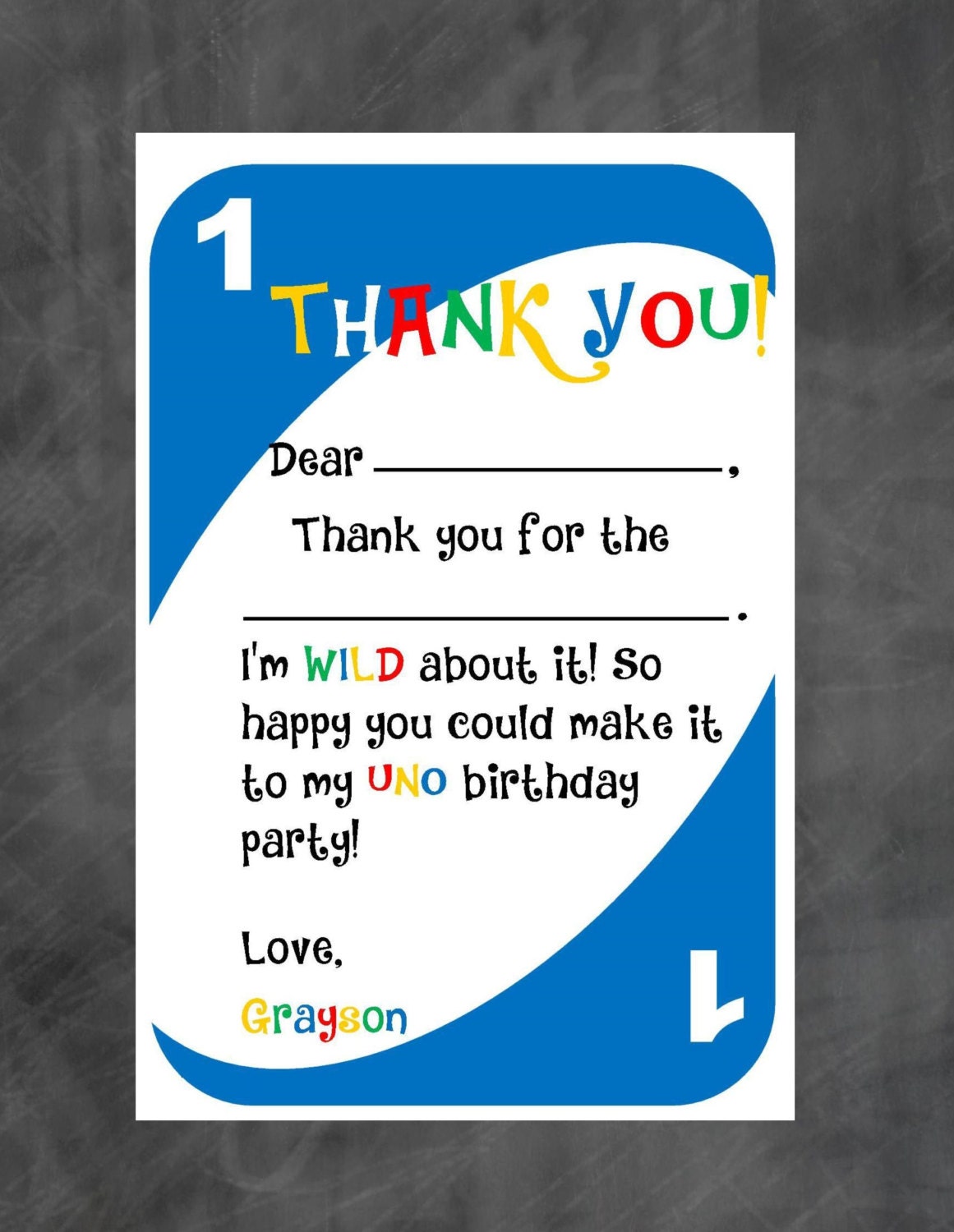 uno birthday thank you uno thank you note diy printable