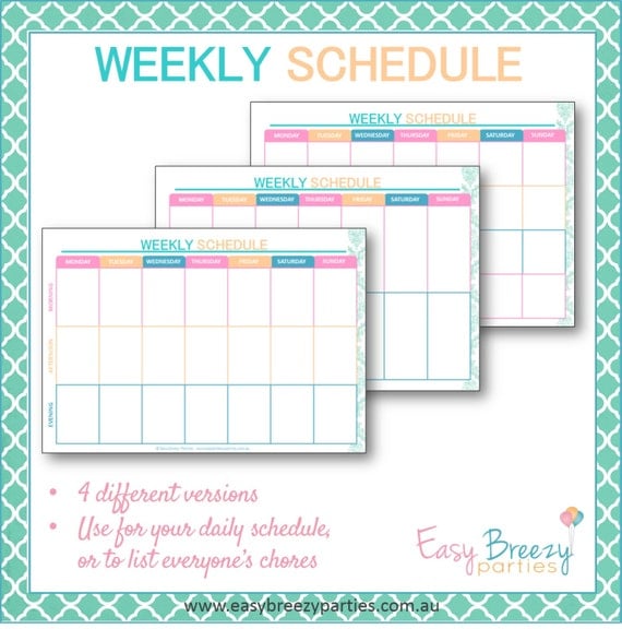 Weekly Schedule Printable Weekly timetable planner Family