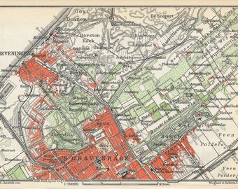 1910 The Hague and Scheveningen, Netherlands (Holland) Antique Map