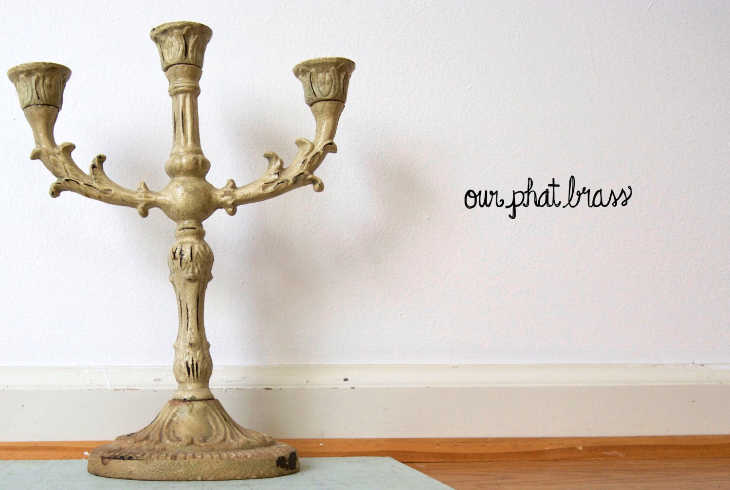 Rustic Cast Iron Candelabra 3Candle Ivory Heavy FREE