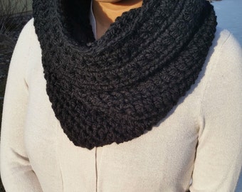 Black Cowl, Black Infinity Scarf, Black Crochet Cowl, Black Crochet Infinity Scarf, Chunky Cowl, Chunky Infinity Scarf, Crochet Scarf